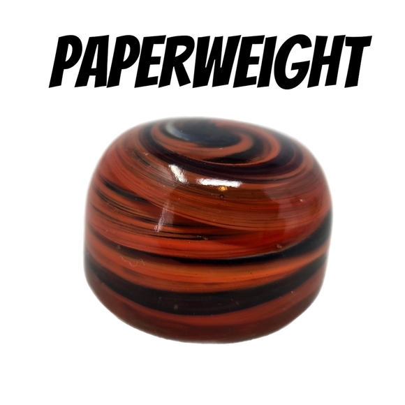 Paperweight Orange & Black Swirls Art Blown Glass Small Marble Like Look - Picture 1 of 7